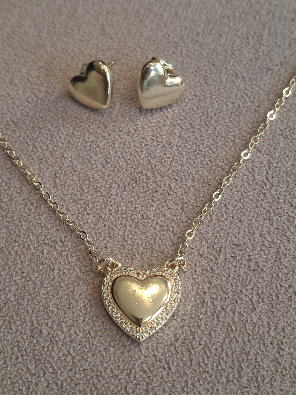 Gold Plated Heart Pendant Necklace and Stud Earrings Set